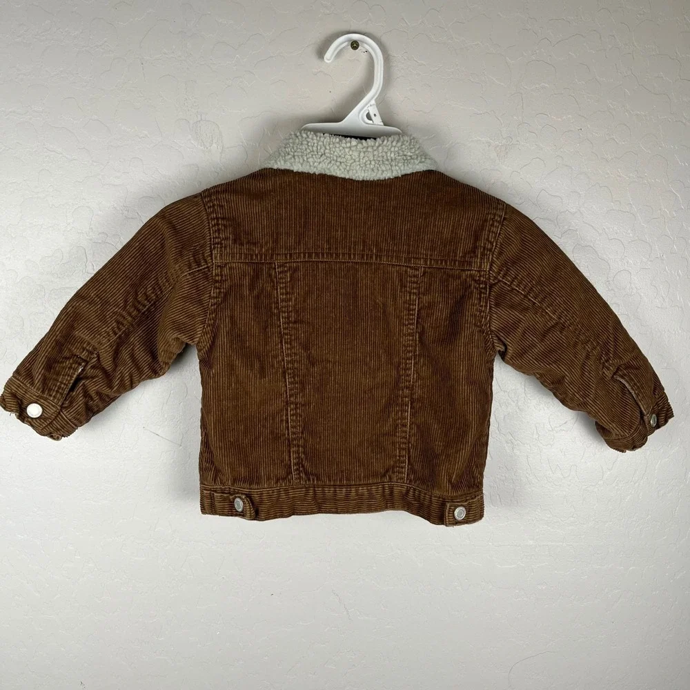 Vtg Faded Glory Boys Corduroy Jacket Sherpa‎ Collar Button Up Brown 24M